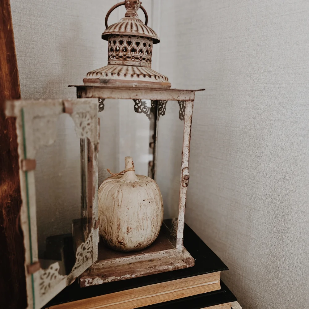 Vintage Inspired Brown & Off White Rustic Metal Lantern - Picture 2 of 5